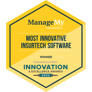 Award plaque graphic for "ManageMy INSURTECH," celebrating it as the winner of the "Most Innovative Insurtech Software" by CorporateLiveWire in the "Innovation & Excellence Awards 2022."