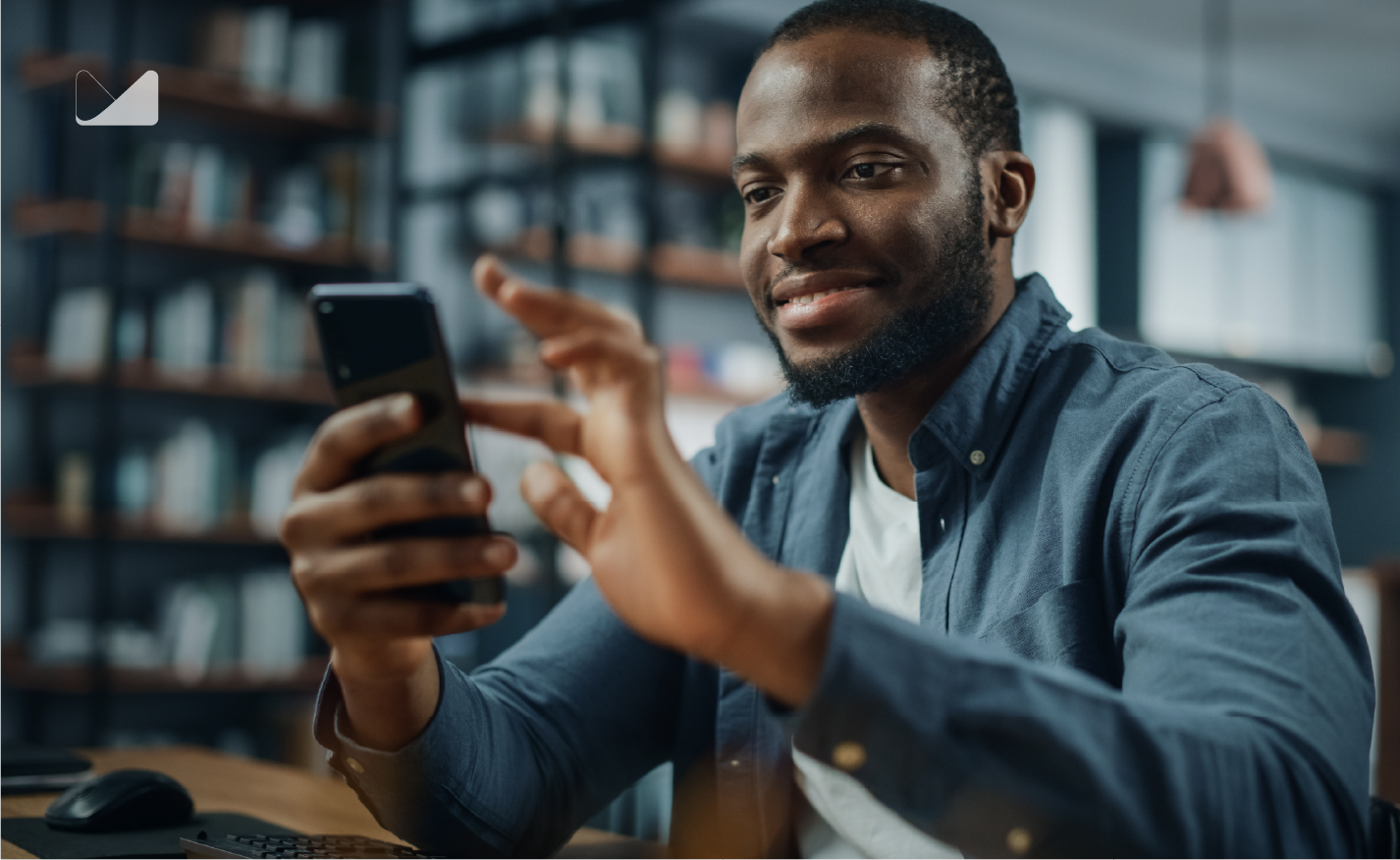 Man with better customer experience on phone